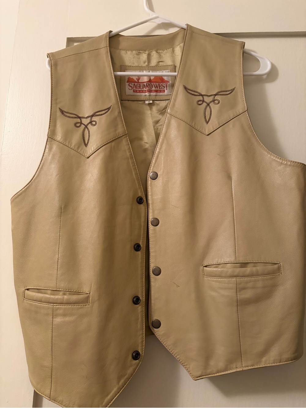 Saguaro West Men's Beige Leather Western Vest